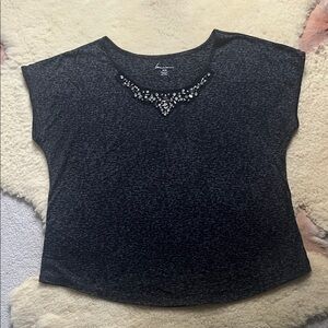 Lane Bryant cap sleeve gray bejeweled embellished soft oversized t shirt NWOT